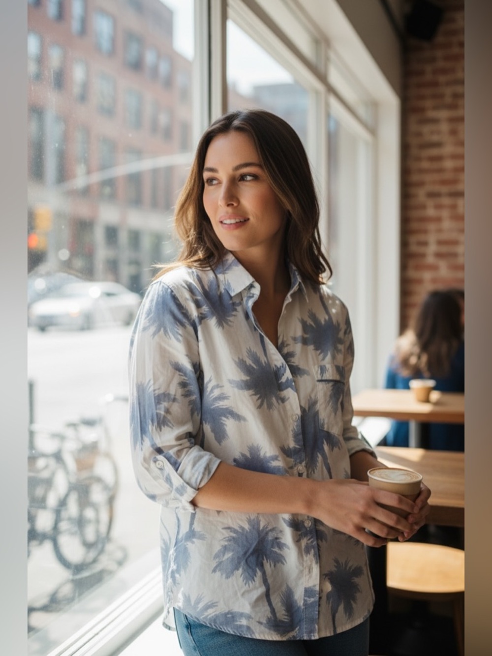 Victoria’s Secret Blue Palm Leaf Button Down Shirt  Soft Lounge Beach Resort Top - Picture 8 of 8